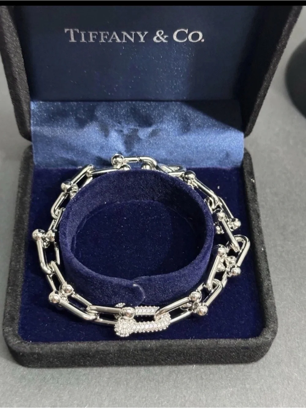 Tiffany HardWear Pave Link Bracelet Silver Tone 8.5